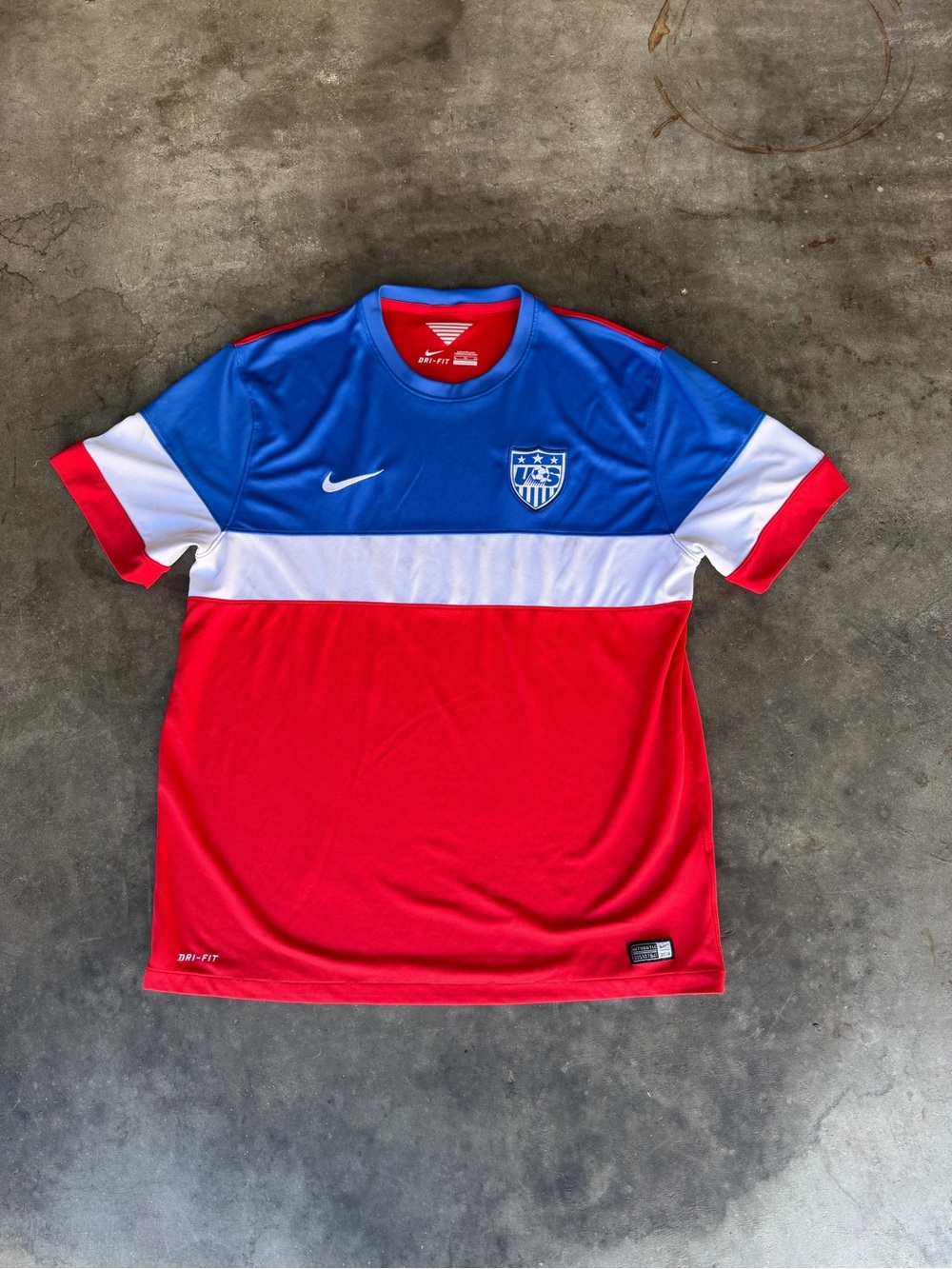 Nike Dri-FIT USA 2014 Away Soccer Jersey Shirt Large Red White and Blue
